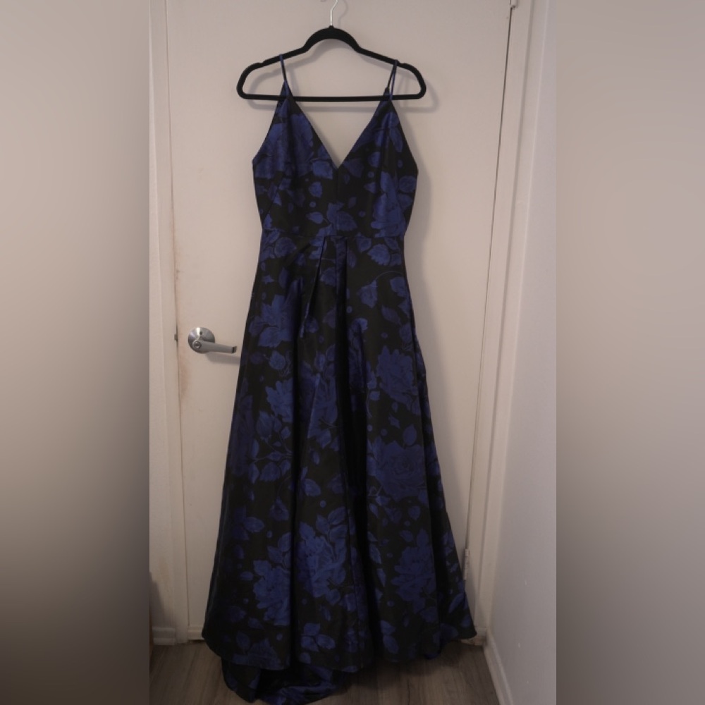Calvin Klein Collection Black and Blue Floral Gown